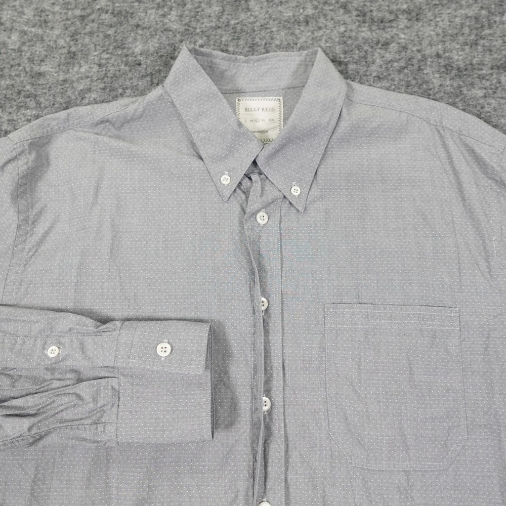 Billy Reid Button Up Shirt Mens Large Gray Standard‎ Cut Long Sleeve Polka Dot
